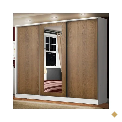 Guarda Roupa Casal 100% MDF Madesa Eros 3 Portas de Correr com Espelho -…