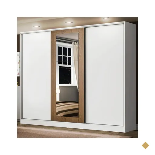 Guarda Roupa Casal 100% MDF Madesa Eros 3 Portas de Correr com Espelho -…
