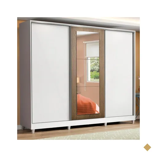 Guarda Roupa Casal 100% MDF Madesa Eros 3 Portas de Correr com Espelho com Pés