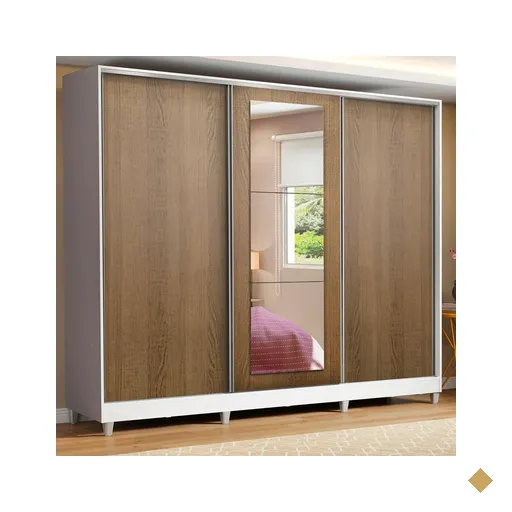 Guarda Roupa Casal 100% MDF Madesa Eros 3 Portas de Correr com Espelho com Pés…