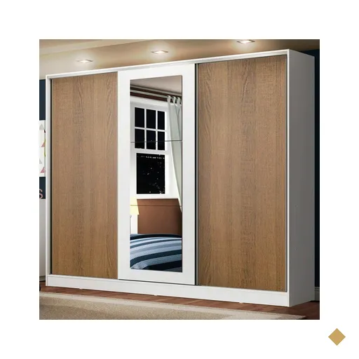 Guarda Roupa Casal 100% MDF Madesa Eros 3 Portas de Correr com Espelho -…