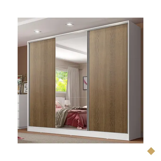 Guarda Roupa Casal 100% MDF Madesa Royale 3 Portas de Correr com Espelho -…