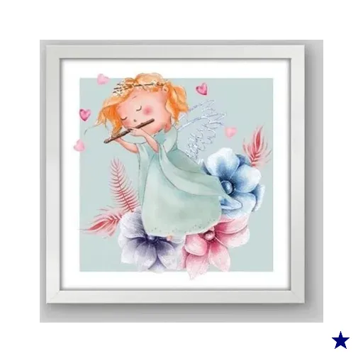 Quadro Infantil Anjo Aquarela - 20x20cm - Moldura Caixa Branco