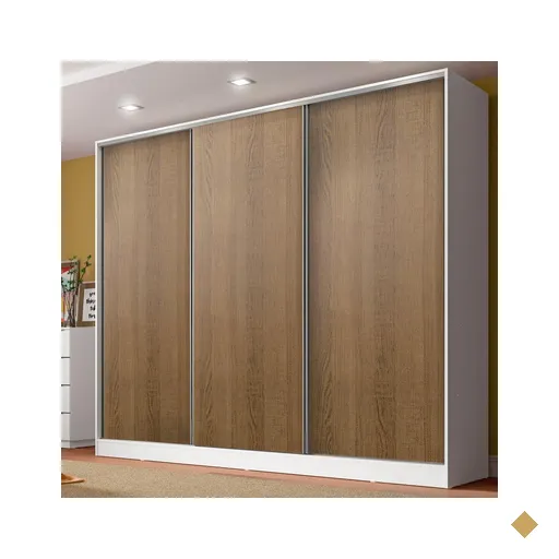 Guarda Roupa Casal 100% MDF Madesa Royale 3 Portas de Correr - Branco/Rustic
