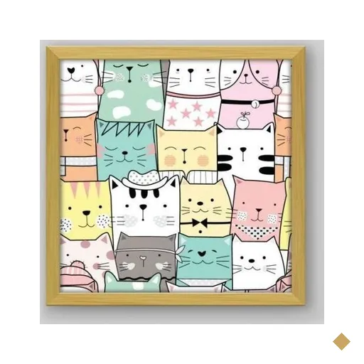 Quadro Infantil Bichinhos - 30x30cm - Moldura Padrão Madeira