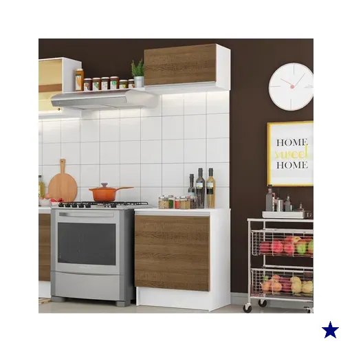 Kit Madesa Topazio 60 cm 2 Portas com Armário Aéreo e Balcão - Branco/Rustic