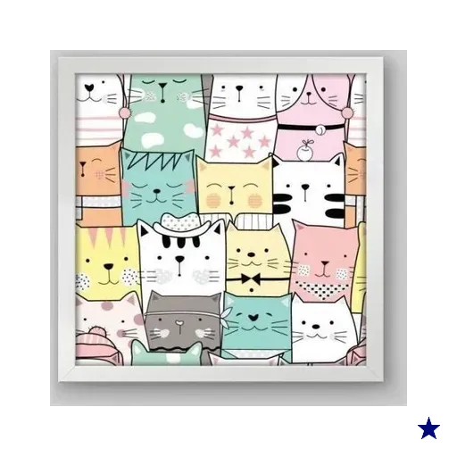 Quadro Infantil Bichinhos - 40x40cm - Moldura Padrão Branco