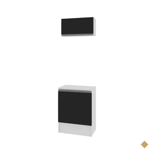 Kit Madesa Topazio 60 cm 2 Portas com Armário Aéreo e Balcão - Branco/Preto