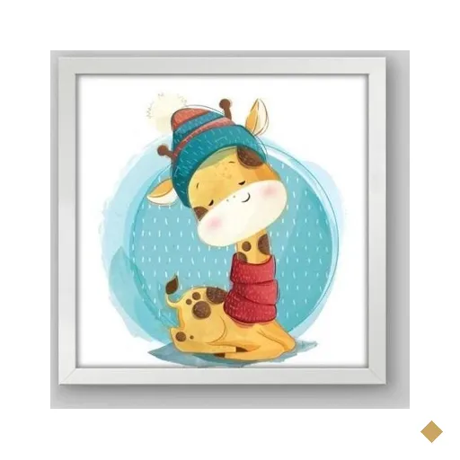 Quadro Infantil Cute Baby Giraffe - 40x40cm - Moldura Caixa Branco