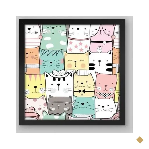 Quadro Infantil Bichinhos - 40x40cm - Moldura Caixa Preto