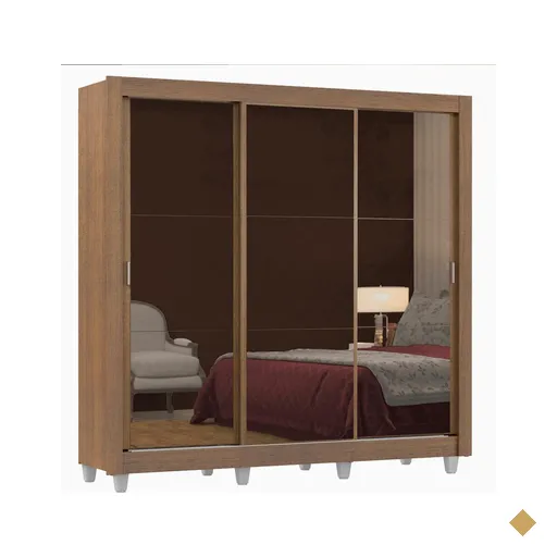 Guarda Roupa Casal Madesa Lyon 3 Portas de Correr de Espelho 2 Gavetas com Pés