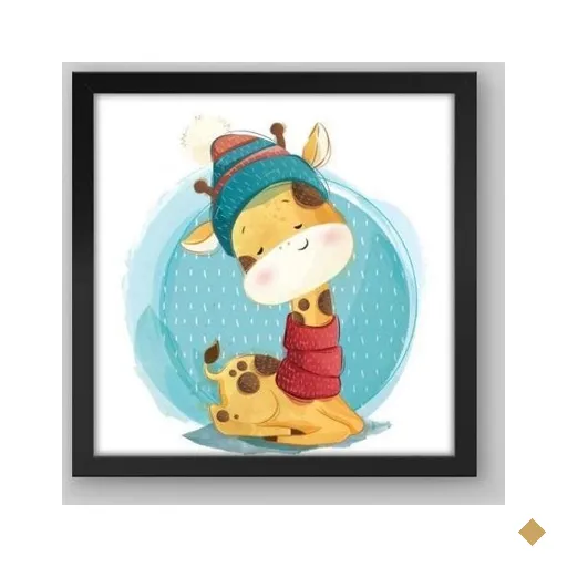 Quadro Infantil Cute Baby Giraffe - 60x60cm - Moldura Caixa Preto