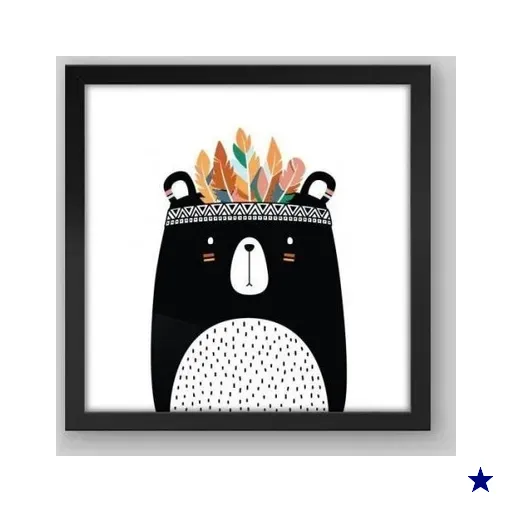 Quadro Infantil Bear Tribal - 40x40cm - Moldura Padrão Preto