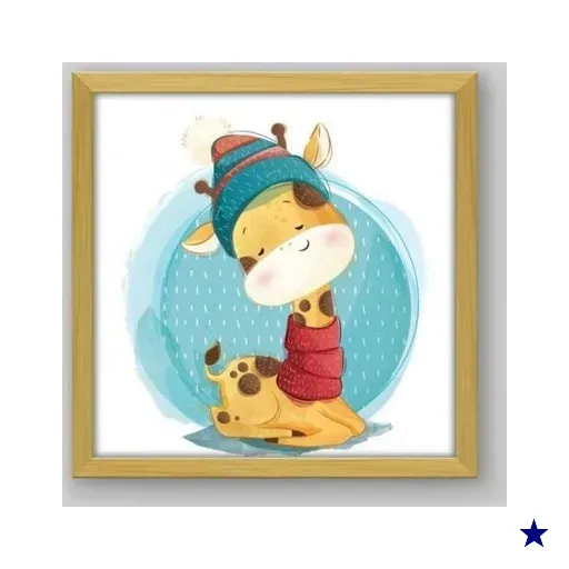 Quadro Infantil Cute Baby Giraffe - 30x30cm - Moldura Caixa Madeira