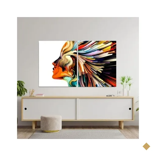 Quadro Decorativo 2 Telas Abstrato Feminino Colorido 120x80cm