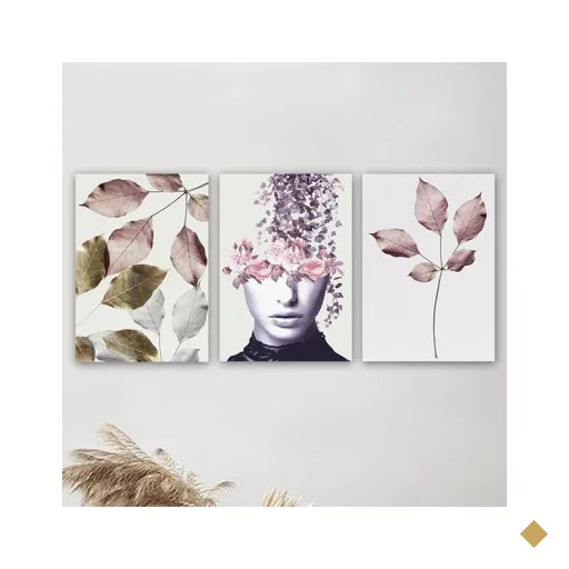 Kit 3 Placas Decorativas Folhas Dourado Rose 20x30