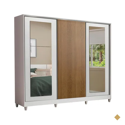 Guarda-Roupa Casal Madesa Eros 3 Portas de Correr com Espelhos com Pés