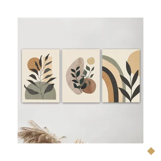Kit 3 Placas Decorativas Boho Abstrato Folhas 20x30