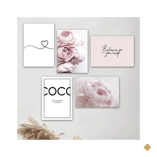 Kit 5 Placas Decorativas Flores Pink Chanel 20x30