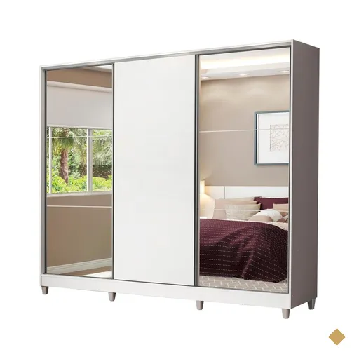 Guarda Roupa Casal 100% MDF Madesa Royale 3 Portas de Correr com Espelhos com…