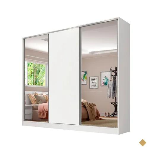 Guarda Roupa Casal 100% MDF Madesa Royale 3 Portas de Correr com Espelhos