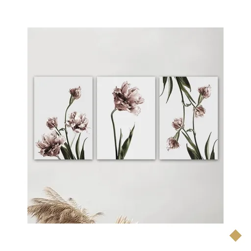 Kit 3 Placas Decorativas Flores Nude 20x30