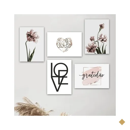 Kit 5 Placas Decorativas Flores Abstrato 20x30