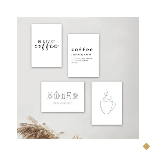 Kit 4 Placas Decorativas Café Minimalista 20x30
