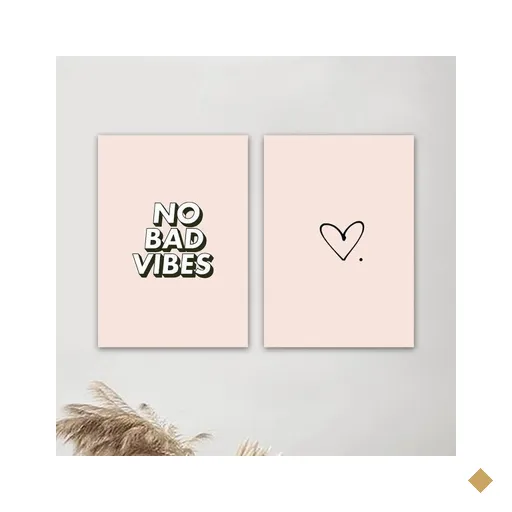 Kit 2 Placas Decorativas No Bad Vibes Minimalista 20x30