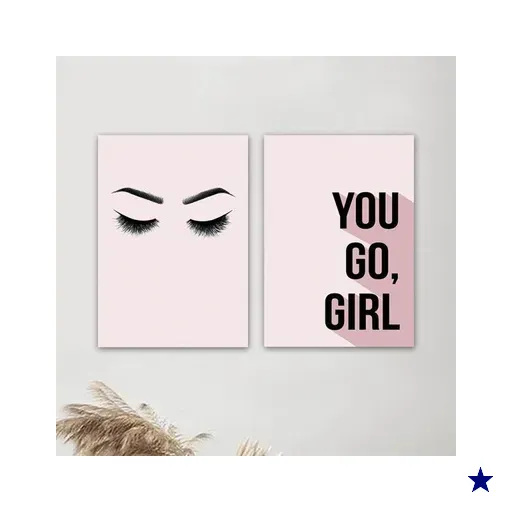Kit 2 Placas Decorativas Cílios Go Girl Minimalista 20x30