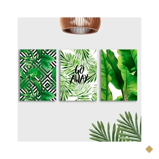 Kit 3 Placas Decorativas Folhagens Tropical Folhas 20x30