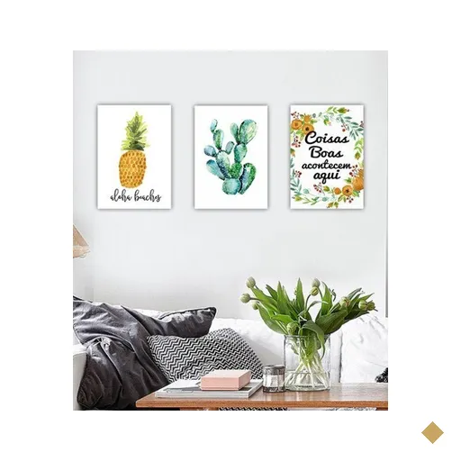 Kit 3 Placas Decorativas Abacaxi Cactos Frase 20x30
