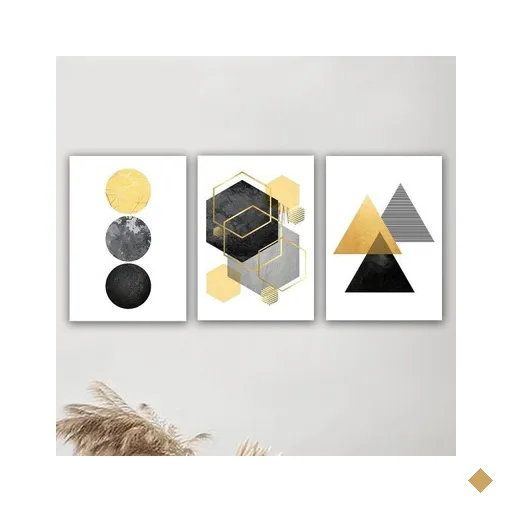 Kit 3 Placas Decorativas Geométrico Dourado 20x30