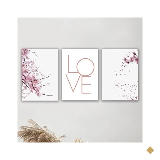 Kit 3 Placas Decorativas Flor Cerejeira Love 20x30