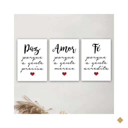 Kit 3 Placas Decorativas Paz Amor Fé Frases 20x30