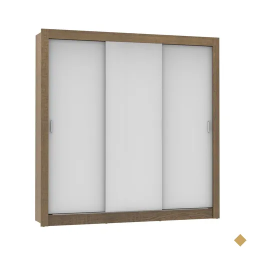 Guarda Roupa Casal Madesa Mônaco 3 Portas de Correr - Rustic/Branco