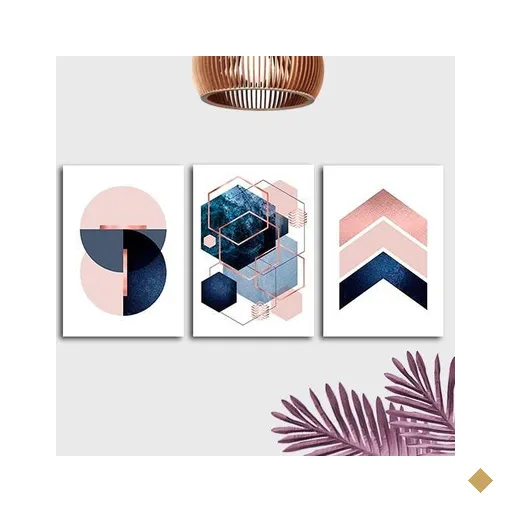Kit 3 Placas Decorativas Geométrico Azul Rosa 20x30