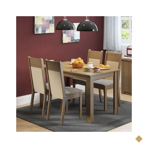 Conjunto Sala de Jantar Havana Madesa Mesa com Tampo de Madeira e com 4 Cadeiras