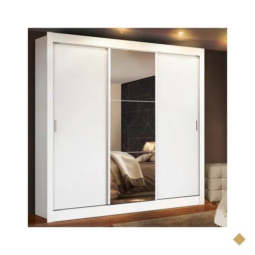 Guarda - Roupa Casal Madesa Mônaco, 3 Portas de Correr c/ Espelho