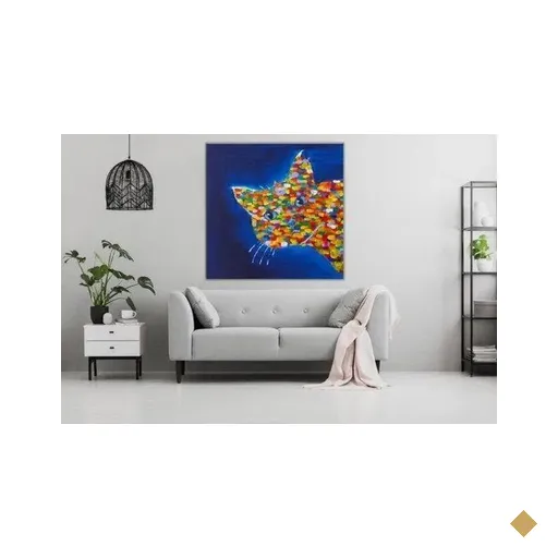 Quadro Abstrato Moderno Gato Pintado A Mão