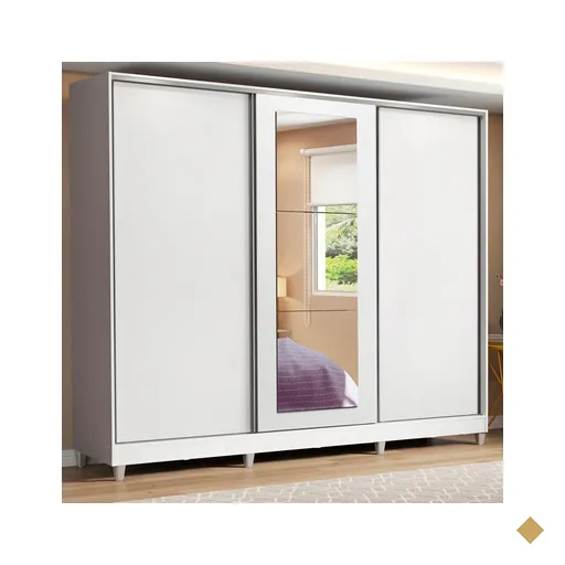 Guarda Roupa de Casal - 100% MDF, Madesa Eros 3 Portas de Correr com Espelho e…