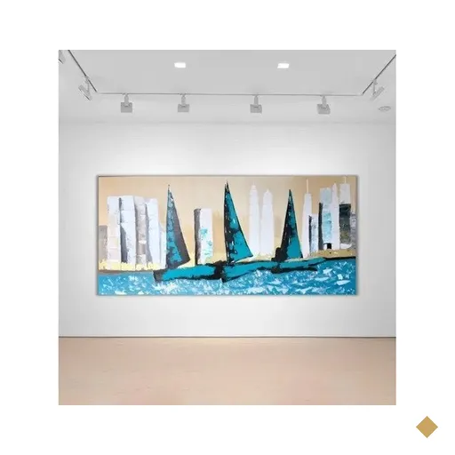 Quadro Com Barcos, Eleiros Abstratos Modernos Pintura A Mão