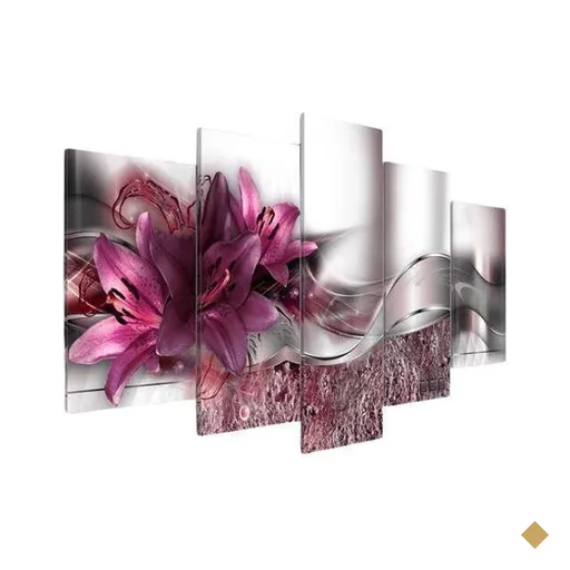 Quadros Decorativos 5 Peças Flor Turqueza Lilas Brilhante