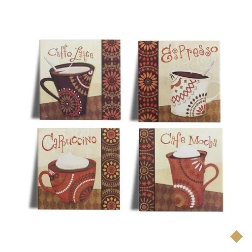 Kit 4 Quadros Decorativos Em Azulejo Café 15X15Cm