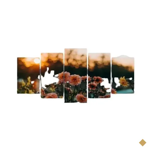 Quadro Decorativo Flores Entardecer 125X60 Mosaico 5 Peças