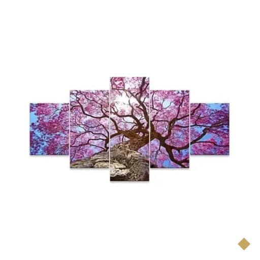 Quadro Arvore Rosa Cerejeira Linda 5 Peças Mosaico Mdf 6Mm