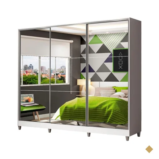 Guarda Roupa Juvenil 100% MDF Madesa Kevin 3 Portas de Correr de Espelho com…