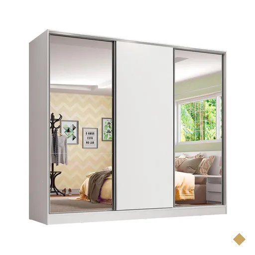Guarda Roupa Infantil Madesa Logan 100% MDF 3 Portas de Correr com Espelhos