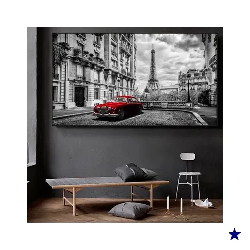 Quadro Paris Vermelho e Preto - Tela Única - 60 x 40 cm - Chassi