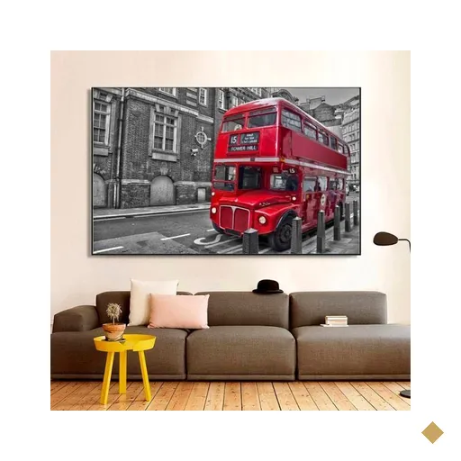 Quadro Ônibus Vermelho e Preto - Tela Única - 200 x 120 cm - Preta